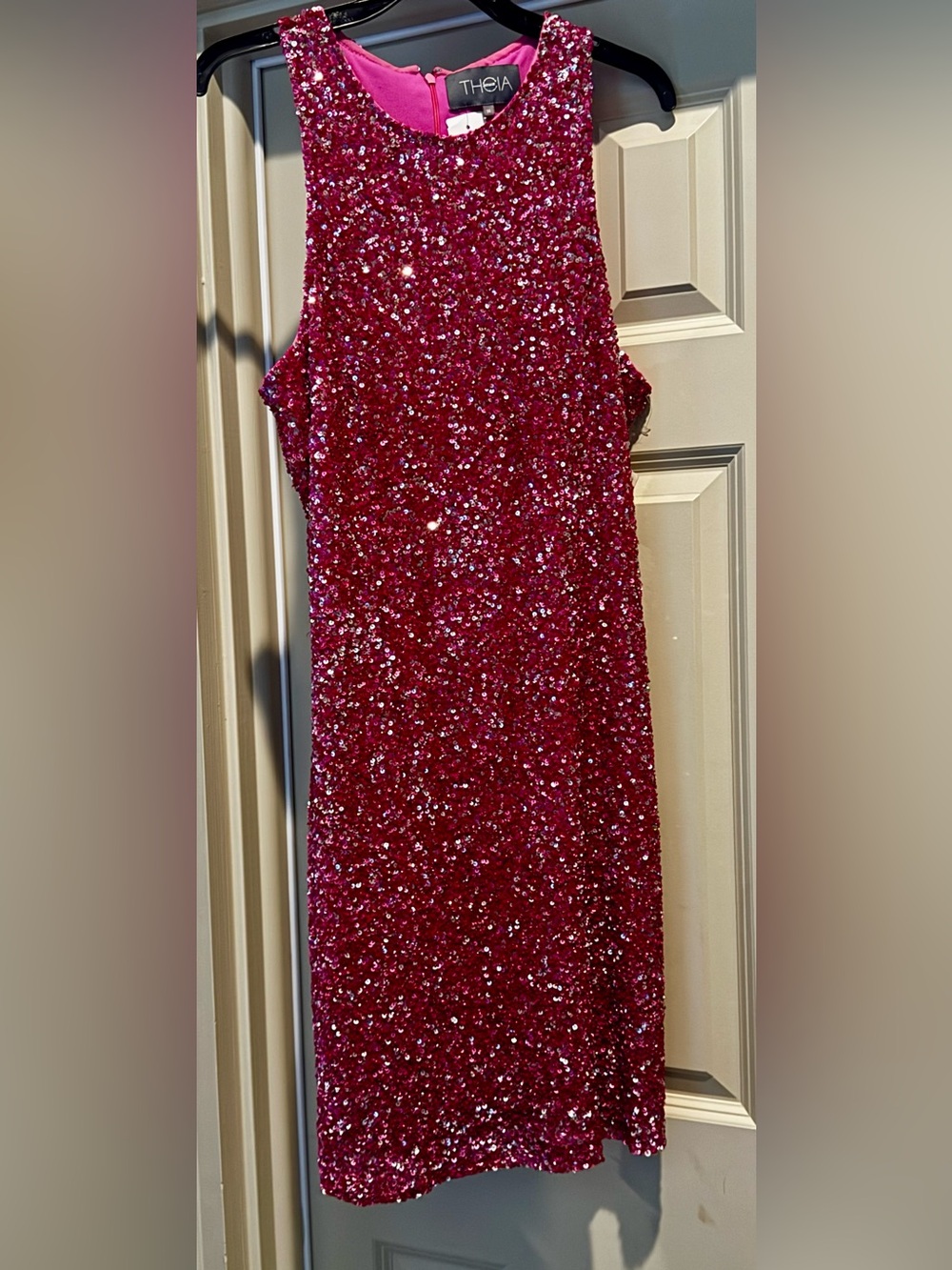 NWT - Theia Fuchsia Sequin Sheath Dress - Size 14